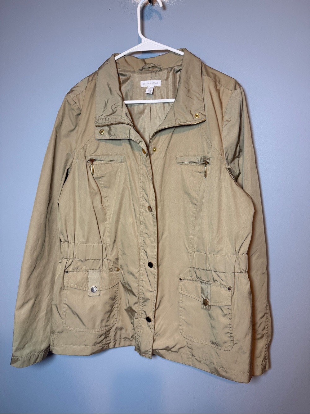 Charter Club Beige Utility Jacket with Front Pockets